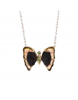 Yellow and White Gold Pendant with Tourmaline wings and Tsavorite